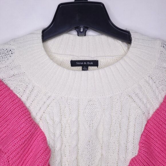 Strut & Bolt Sweater Womens Large Cable Knit Double Ruffle - Picture 2 of 11